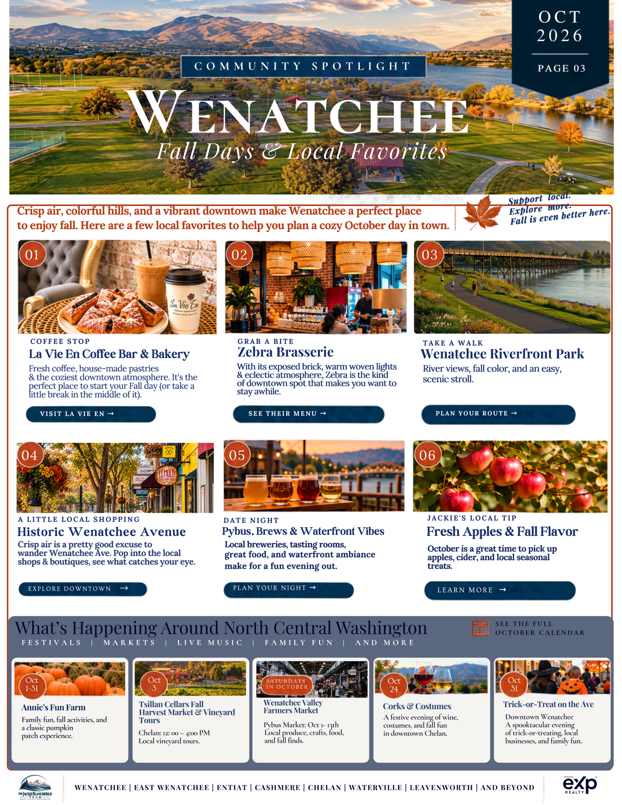Community Spotlight: Wenatchee Fall Days and Local Favorites, with featured October events.